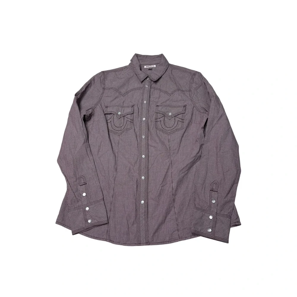 True Religion Mens Gingham Western Pearl Snap Shirt Burgundy XL WYMB409XL5